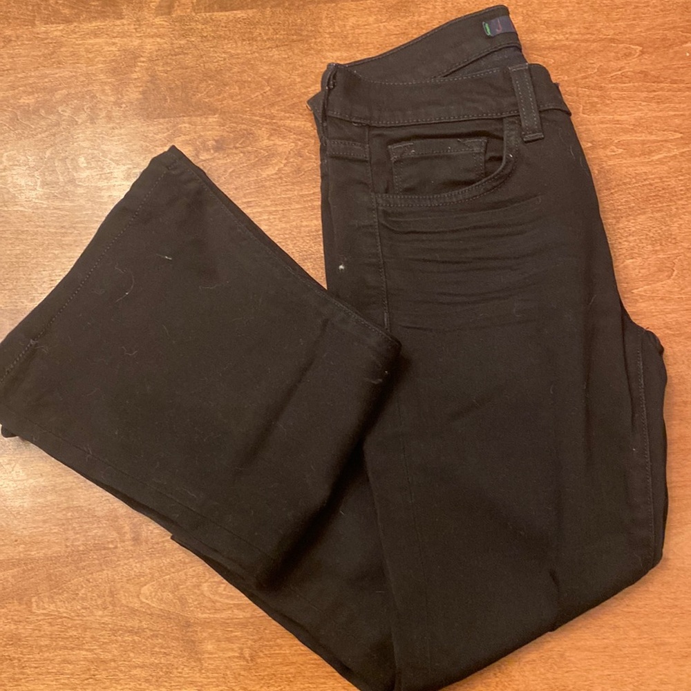 J Brand black stretch flare denim. Lower rise.
